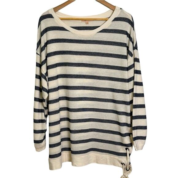 Gibson Latimer Plus Size 3X Blue Striped Pullover Sweatshirt with Lace Up Side - Picture 1 of 7